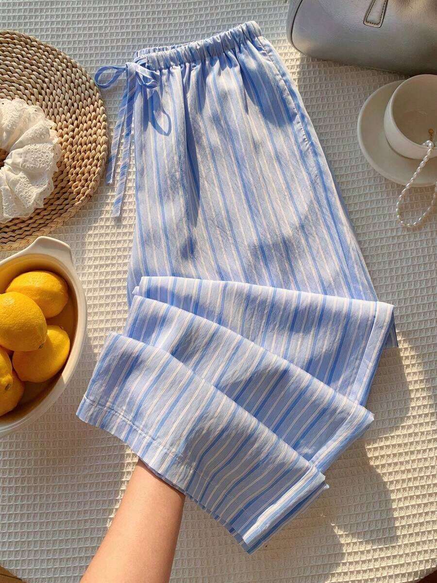 Pantalones a rayas rosas para mujer, vacaciones de verano - Azul 4 - Ver 1