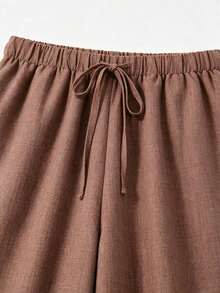 Pantalones anchos de pierna ancha de satén negro de larga duración con ajuste cómodo para mujeres, pantalones de satén negro, pantalones de seda para mujeres, pantalones de satén negro, pantalones de seda negra, pantalones casuales para mujeres - Óxido marrón - Ver 6