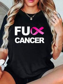 Camiseta 100% Algodón para la Concientización sobre el Cáncer de Mama, Camiseta para Hombre y Mujer, Talla Grande, Cómoda, Suave, Cuello Redondo, Transpirable y Confortable - Negro - Ver 1