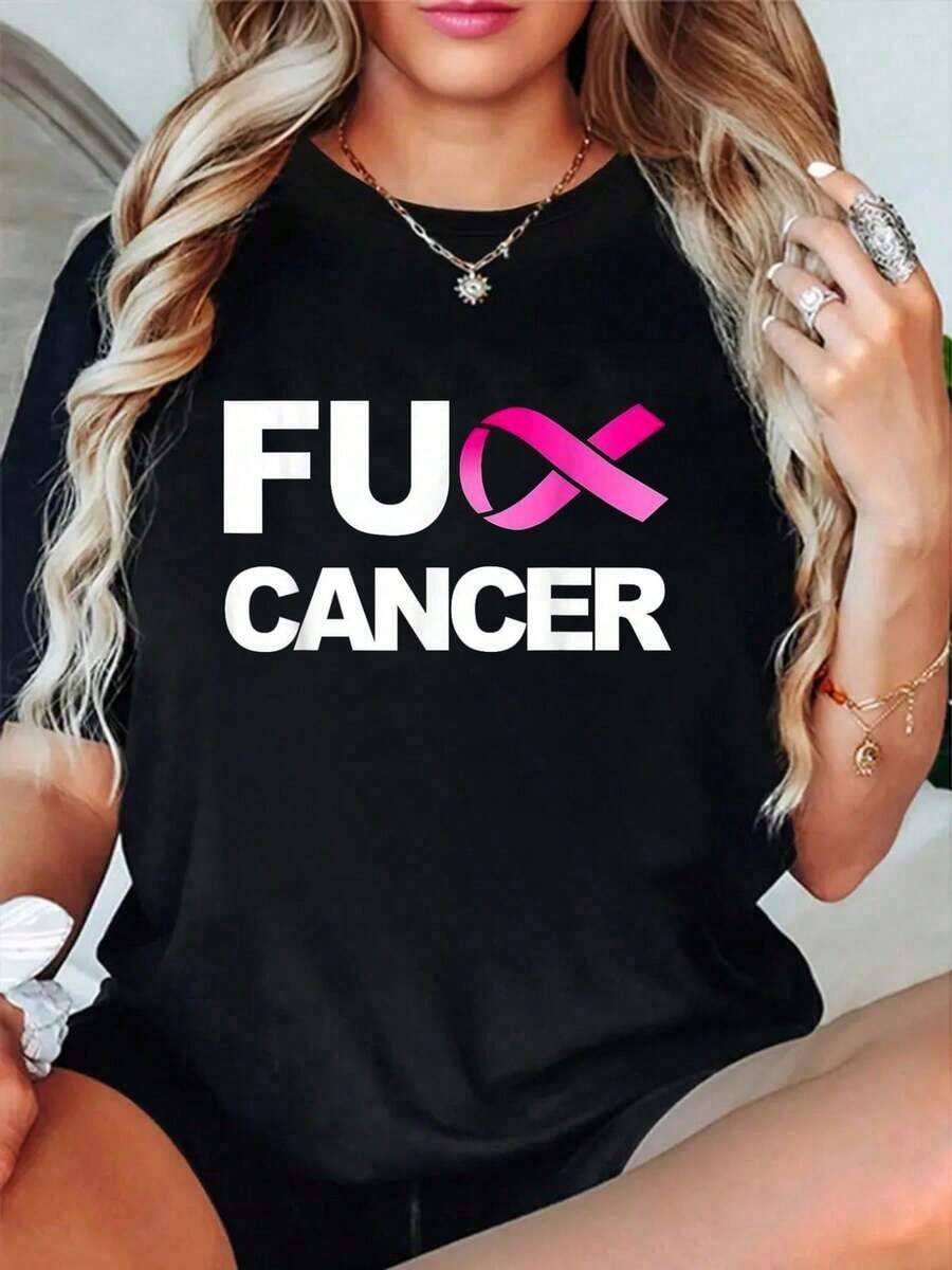 Camiseta 100% Algodón para la Concientización sobre el Cáncer de Mama, Camiseta para Hombre y Mujer, Talla Grande, Cómoda, Suave, Cuello Redondo, Transpirable y Confortable - Negro - Ver 1