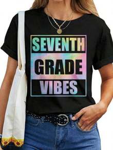Vibraciones de Regreso a Clases para 7º Grado, Primer Día de Clases, Camiseta para Maestras, Camiseta casual para mujeres. - Negro - Ver 7