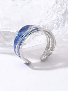 Anillo abierto de dos tonos - Azul - Ver 4