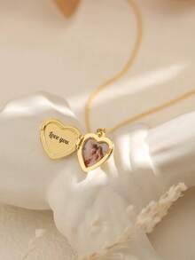 Customized Heart-Shaped Photo Pendant Necklace, Personalized Stainless Steel Engraved Hidden Flip-Open Locket, Text Photo Jewelry Gift For Mother, Anniversary Gift, Memorial Keepsake - Custom Heart-shaped Photo Necklace - View 12