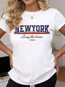 Camiseta New York Living The Dream 1985 para Mujer, Ropa Deportiva Casual Adecuada para Actividades de Ocio y Deportivas - Blanco - Ver 1