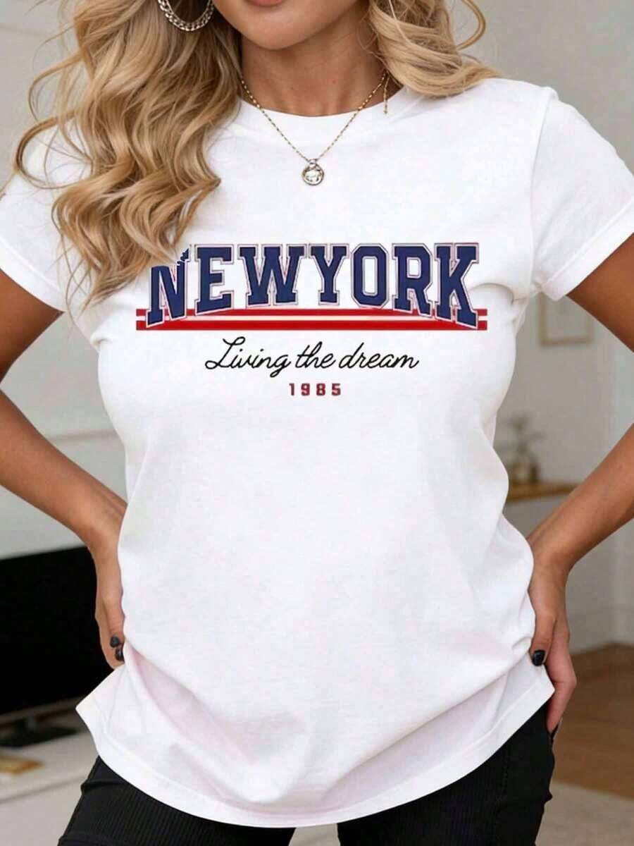 Camiseta New York Living The Dream 1985 para Mujer, Ropa Deportiva Casual Adecuada para Actividades de Ocio y Deportivas - Blanco - Ver 1