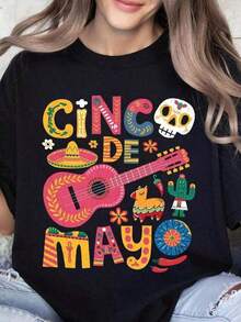 Camiseta del Festival Cinco de Mayo, Fiesta Mexicana, Camiseta del Cinco de Mayo, Camiseta del Festival Mexicano, Camiseta Fiesta Squad, Camisetas Oversize para Mujer, Regalo para el Día de la Madre, Camiseta de Manga Corta con Estampado de Letras para Mujer, Estética Y2K - Negro - Ver 7