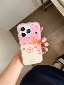 Funny Polka Dot Alien Cat Design Transparent Anti-Drop Soft Phone Case For IPhone 16/15 Pro Max, Unique Aesthetic For IPhone 14/13/12 Pro - Pink - View 5