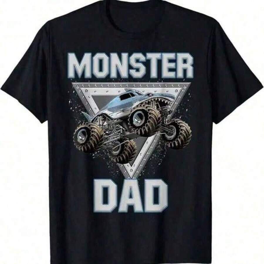Summer Outfits For Women, "Monster Truck Dad" T-Shirt For Father's Day, "Monster Truck Are My Jam". Summer Outfits For Women, Stylish Summer Tops For Teens, Essential Basic Tops, Breathable Plus-Size T-Shirts For Girls, Girls' Clothing, Boys' Clothing, Outfits For Girls. - 黑色 - 查看 1