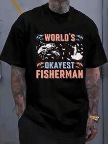 Camisetas Gráficas "El Pescador Más Normal del Mundo" con Cuello Redondo, Edición Limitada Elegante de Verano para Hombre en Negro, Corte Regular, Ropa Casual para Todas las Temporadas, Ideal para Regalos, Uso Diario y de Fin de Semana, Tela Elástica Cómoda, TALLAS GRANDES - Negro - View 6