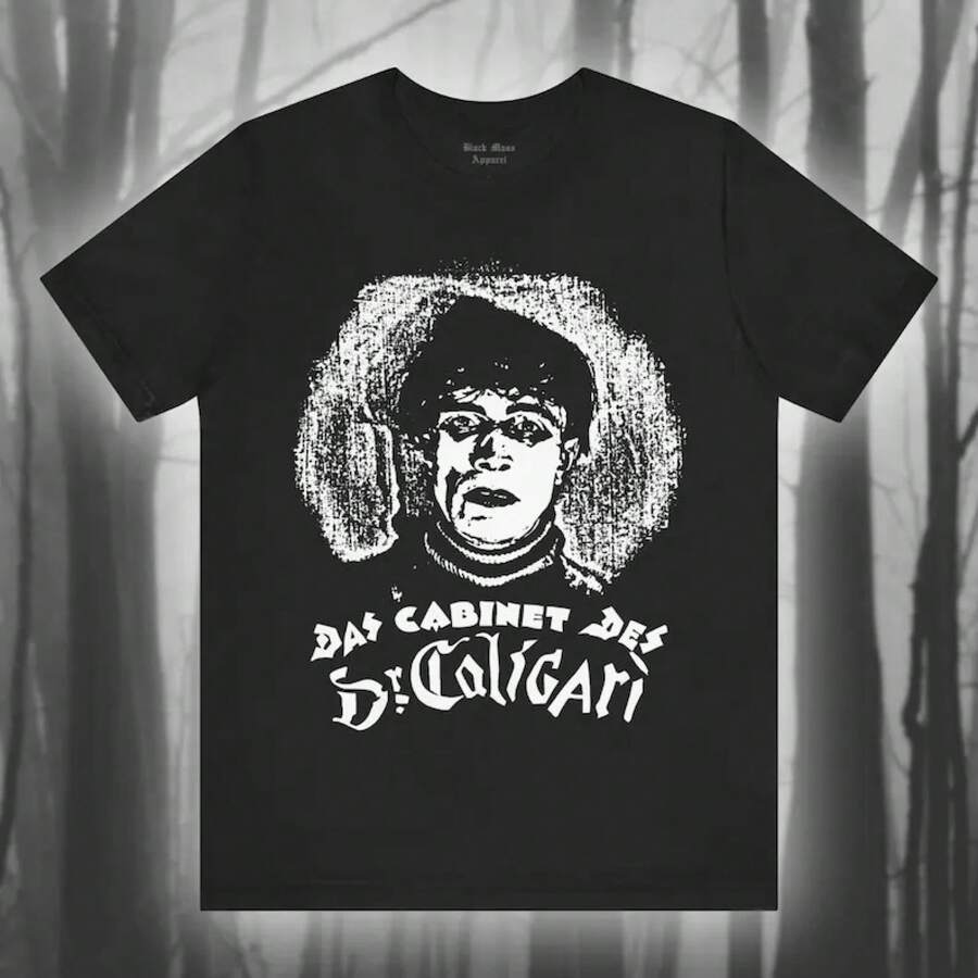 El gabinete del. Caligari, camiseta clásica de película de terror, camiseta de película espeluznante, camiseta espeluznante, camiseta gótica, camiseta gótica unisex de manga corta - Negro - Ver 1