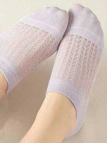 5雙女款夏季隱形短襪 時尚蕾絲透氣防臭網眼鏤空矽膠防滑襪 - 彩色 - 查看 3