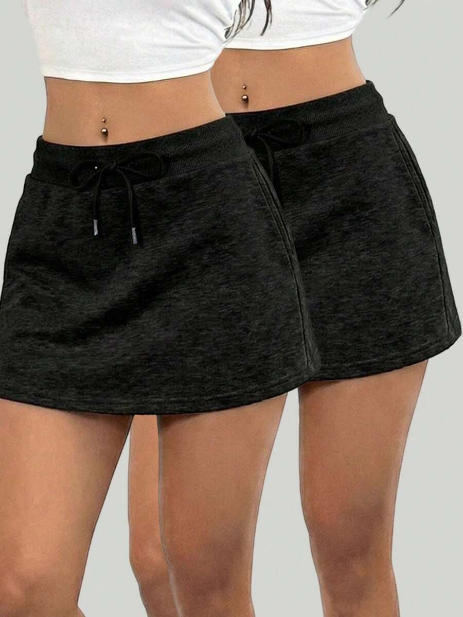 Women's Casual Mini Skirt With Drawstring, High Waist, Sporty Style - 駱駝 - 查看 1