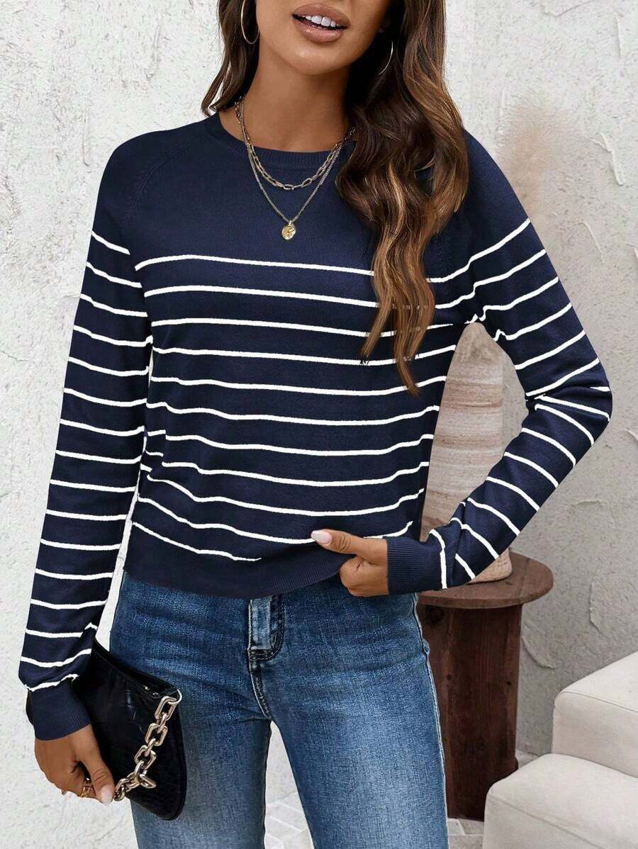 Suéter con estampado de rayas para otoño/invierno - Azul marino - Ver 1