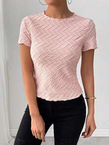 Camiseta de manga corta con textura elegante, primavera/verano - Rosa - Ver 4