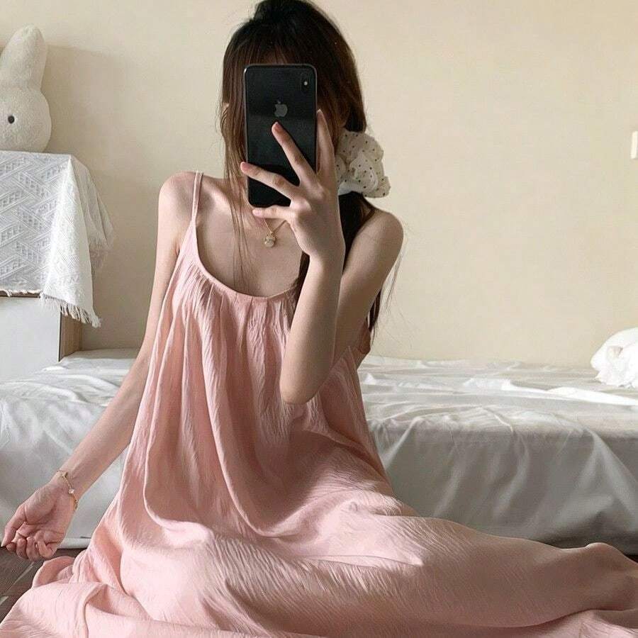 Women Midi Dresses - Pink Slip Dress [with Bra Pads] - View 1