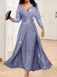 Elegant Sequined Jumpsuit, Double-Layered Strapless European-Style Jumpsuit For Evening Events - Purple - View 4