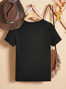 Men's Casual T-Shirt, 1 Piece, With Colorful Lion Headphone Print, Black, Round Neck, Cotton Casual T-Shirt, Medium Elasticity Knit Fabric, Regular Fit - 黑色 - 查看 3