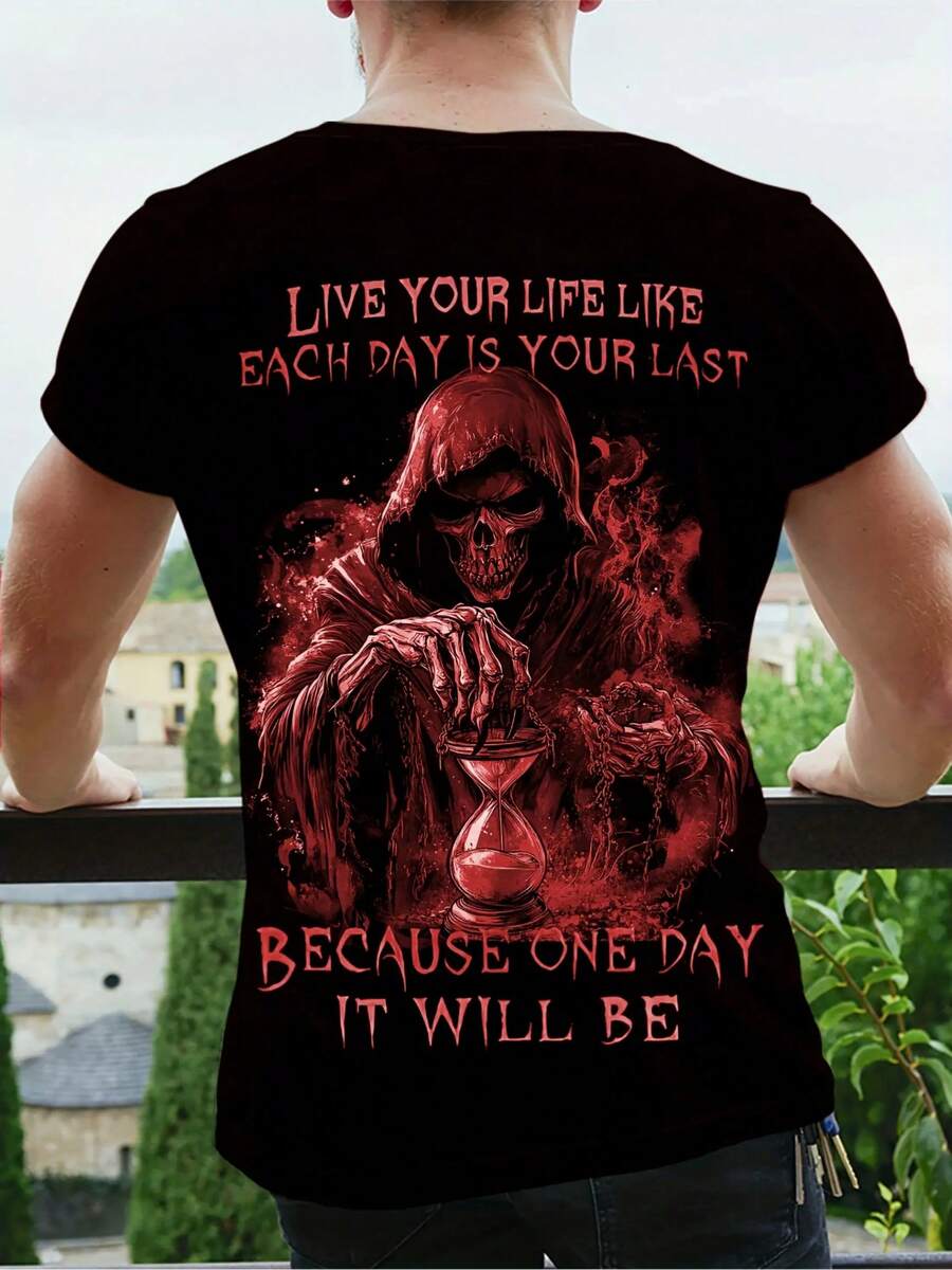 Camiseta de manga corta para hombre de talla grande con diseño de calavera y llama - Color Mezclado 1 - Ver 1