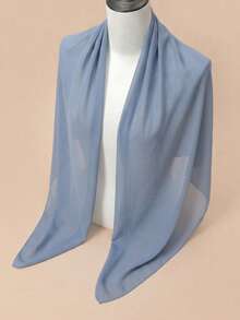 1pc Chiffon Muslim Headscarf, Solid Color Casual Scarf, Sunscreen Shawl, 140*140cm - Dusty Blue - View 3