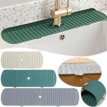 Alfombrilla de silicona para captar agua del grifo, alfombrilla de drenaje a prueba de salpicaduras para fregadero de cocina, antideslizante, anti-desbordamiento, alfombrilla absorbente de secado rápido, tablero bloqueador de agua para encimera de fregade - 35 cm, gris - Ver 3