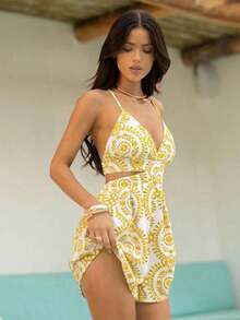 Mono bohemio con estampado retro, sin espalda y con diseño hueco - Multicolor 4 - Ver 9