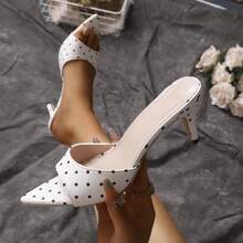 Pointed Toe Solid Color Open Toe Thin High Heel Women's High Heel Sandals, Shiny Vamp, Commuting & Cooling - White - View 10