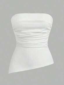 Top tubo corto verde con pliegues laterales, unicolor, informal para mujer - Multicolor 2 - Ver 9