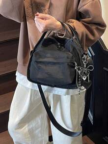 簡約紋理輕量女款單肩包，休閒時尚百搭，日常純色大容量，高 CP 值 - 黑色 - 查看 4