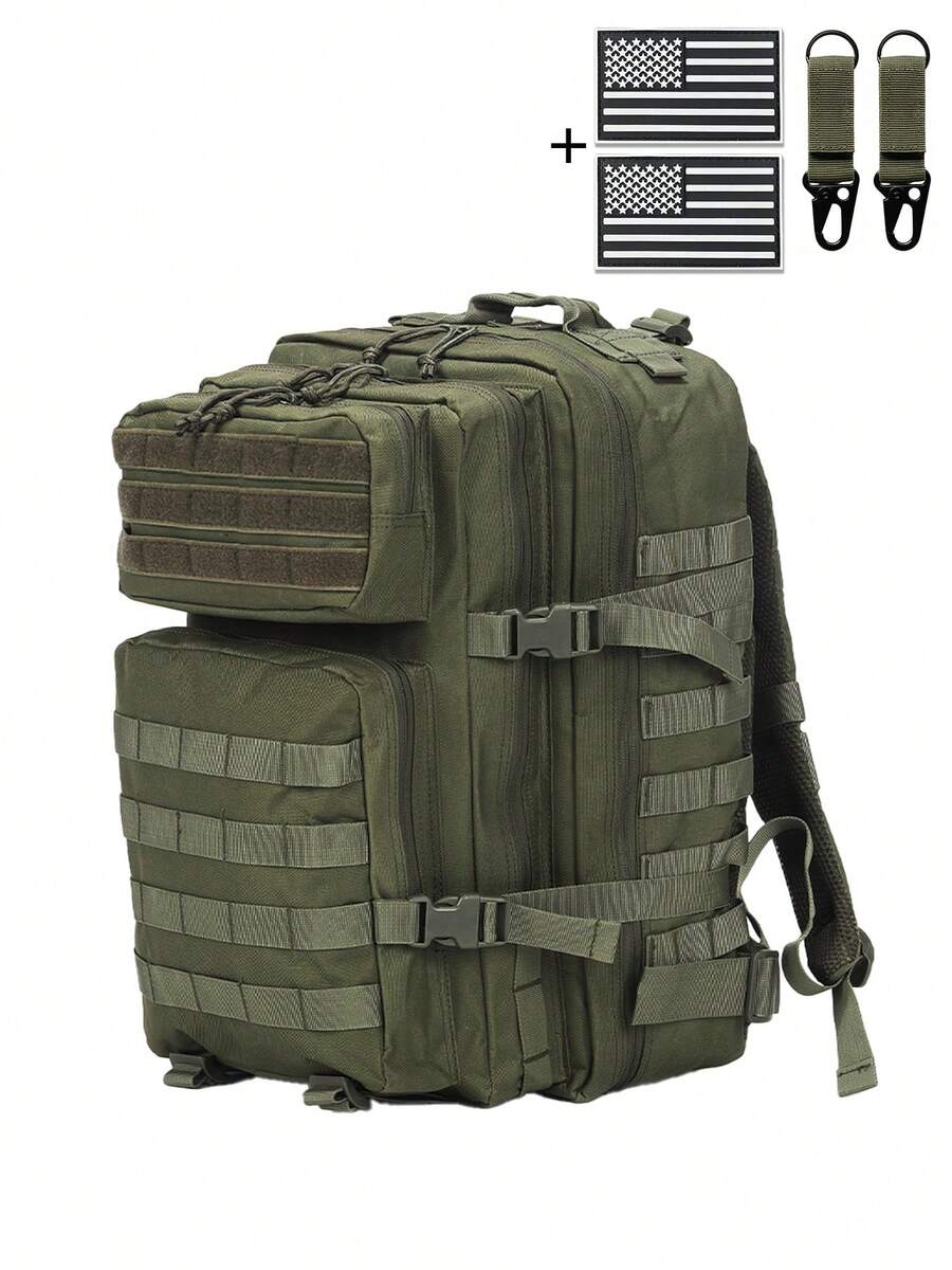 MOLLE Expandable Large Capacity Backpack With Adjustable Straps, Free Flag Patch + Quick Release Hook, Multi-Compartment Storage Outdoor Hiking Bag - Multicolor - View 1