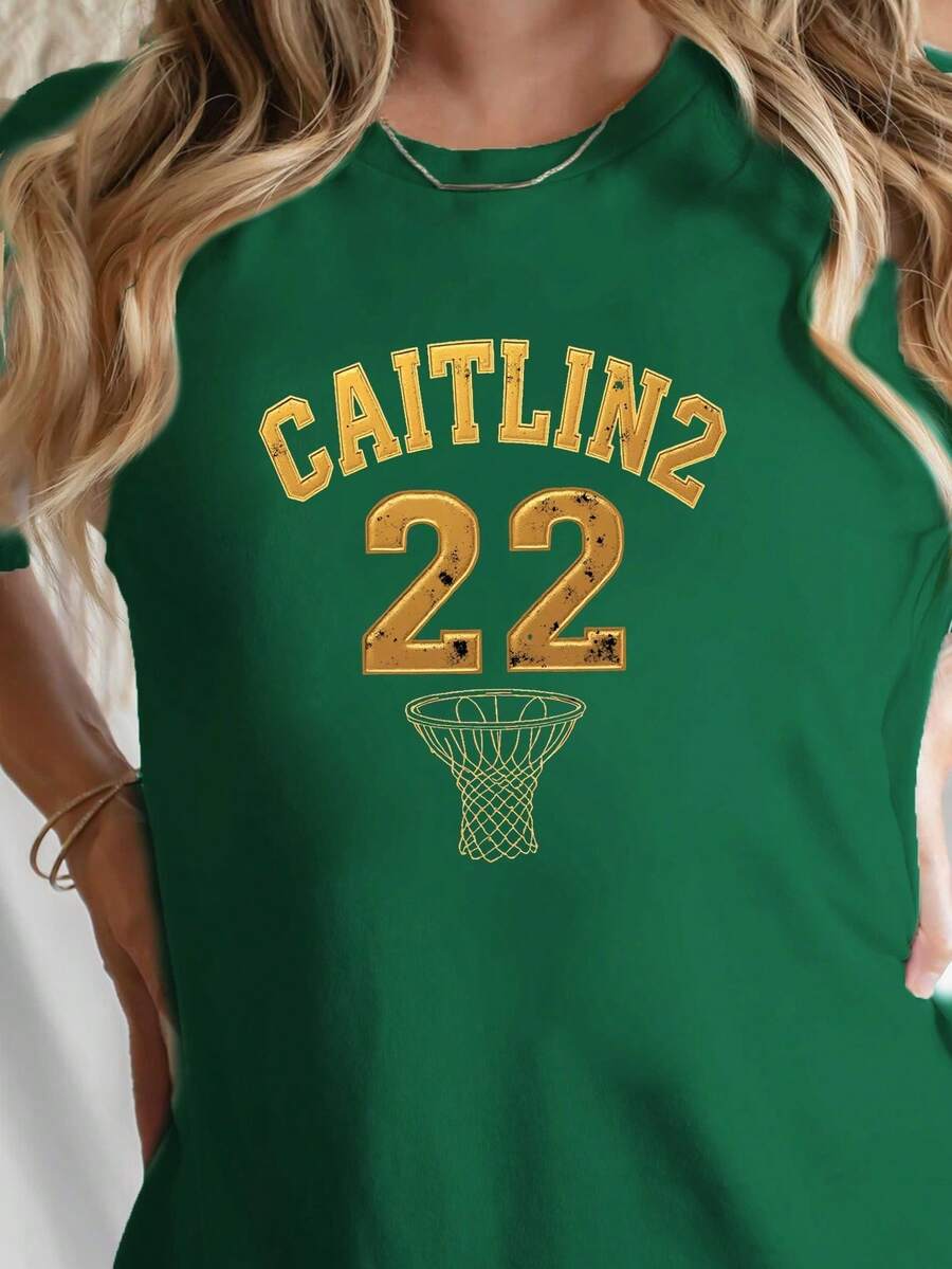 Talla grande - talla extra grande - camiseta de mujer, hecha de algodón puro, tela ligera y transpirable, diseño de cuello redondo, diseño estampado, corte de manga corta, adecuada para primavera y verano. - Verde - Ver 1