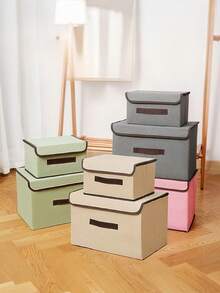 2/1 Large + Small/Set Pink Foldable Storage Box, Nordic Minimalist Style Non-Woven Fabric Material Rectangular Large Capacity Clothing Storage Box, Thickened Moisture-Proof Wear-Resistant With Lid Storage Box, Storage Organizer Box - Light Pink - View 9