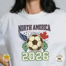 Nueva Colección 2026 Camiseta de Algodón [Autorización Mundial] - Camiseta Norteamérica, Camiseta Mundial, Camiseta de Fútbol para EE. UU., Canadá yéxico, Regalo para Aficionados al Fútbol, Camiseta para Torneos de Fútbol. Camiseta de manga corta de alta calidad para mujer, versátil, vintage, de verano. - Blanco - Ver 1