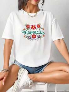1 Piece Of Mamacita T-Shirt For Latin Women, Printed Cotton, T--4180g, 100% Cotton. - 白色 1 - 查看 3