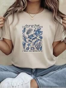 Edición Limitada de Ropa de Verano para Mujer, Camisetas de Mujer, Camisetas de Moda, Deportes y Fitness, Salidas Casuales, Vida Universitaria, Camisetas Ligeras de Algodón con Estampado de Caballito de Mar y Pulpo - Verde - Ver 9