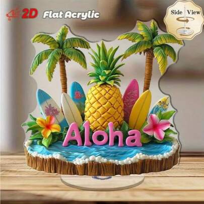 Đồ trang trí bàn làm việc hình bãi biển Hawaii xoay 2D - Xoay không cần nguồn điện, chất liệu acrylic nhẹ, thích hợp trang trí trung tâm bàn tiệc chủ đề nhiệt đới cho nhà cửa, văn phòng, quán bar Tiki, nhà nghỉ dưỡng và nhiều nơi khác.