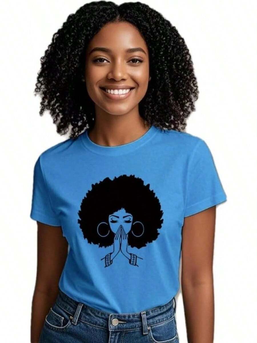 African American History T-Shirt For Men And Women, Black Print T-Shirt, Magic Fashion Retro Black T-Shirt With Natural African American Hairstyle - 藍湖1 - 查看 1