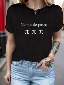 Camisetas De Mujer AlgodóN Talla Grande, Camiseta De Mujer Talla Grande Con La Frase En EspañOl "Vamos De Paseo" - Blusa De Manga Corta Con Cuello Redondo Y Estampado De Letras "Vamos De Paseo", Adecuada Para Ropa Casual De Primavera Y Verano, Camiseta Con Frase En EspañOl Para Atuendos Diarios (Lavable A MáQuina) - Negro - Ver 6