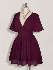 ICON Vestido de línea A con cuello en V y volantes en el bajo, adecuado para playa, vacaciones, estilo bohemio, hippie, Y2K, verano, Día de San Valentín, vestido elegante para citas - Morado - Ver 7