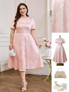 Vestidos para mujer de talla grande, vestidos midi elegantes y románticos de manga corta para primavera y verano - Rosa 2 - Ver 9