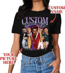 Your T-Shirt With Personalized Text, Custom Your Own Bootleg Shirts, Custom Bootleg Rap Tee, Birthday Gift - 粉色 - 查看 4