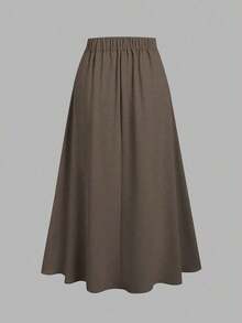 Falda acampanada de talle alto estilizante para mujer, adecuada para ir al trabajo, primavera y verano - Café integral - Ver 2