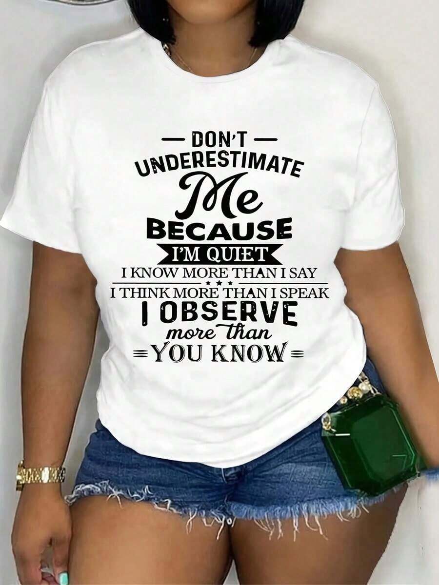 Camiseta de manga corta con estampado de letras y cuello redondo, top casual de primavera y verano para mujer-1-1 Transpirable y cómoda - Blanco - Ver 1