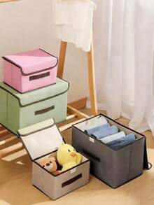 2/1 Large + Small/Set Pink Foldable Storage Box, Nordic Minimalist Style Non-Woven Fabric Material Rectangular Large Capacity Clothing Storage Box, Thickened Moisture-Proof Wear-Resistant With Lid Storage Box, Storage Organizer Box - Light Pink - View 10