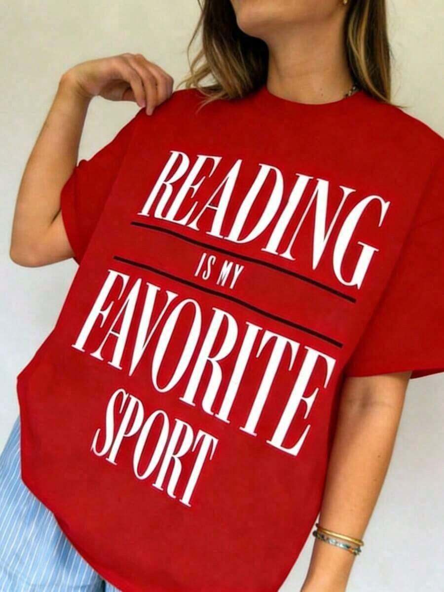Camiseta SummerVintage "La Lectura Es Mi Deporte Favorito", Camiseta Literaria, Lector de Libros, Profesor de Inglés, Camiseta de Ratón de Biblioteca, Camiseta de Bibliotecario, Amante de los Libros, Camiseta de Algodón 100% de Manga Corta, Estilo Clásico, de Algodón Grueso, con Estampado Gráfico, Camiseta Casual de Manga Corta para Mujer, Camisetas Deportivas de Manga Corta, Holgadas y Cómodas, Camisetas de Verano. - Rojo - Ver 1