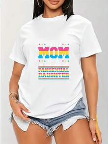 Camiseta de manga corta con estampado temático de apoyo al orgullo femenino de edición limitada, estilo casual y a, adecuada para uso diario y conjuntos de fin de semana, un excelente regalo para madres orgullosas. Algodón ligero. - Blanco - Ver 11