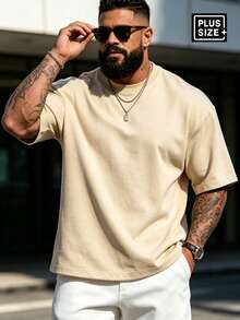 Plus Size Round Neck Short Sleeve T-Shirt Fashionable Simple Commute Versatile Sports Summer - Champagne - View 5