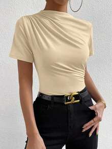 Camiseta con cuello de tortuga fruncida - Albaricoque 2 - Ver 4