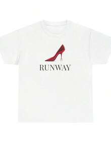 1 pieza de regalo para novia: Camiseta de estilo club, camiseta gráfica de moda, camiseta roja de tacón alto, camiseta minimalista estética, atuendo inspirado en Vogue, camiseta de algodón para mujer. - Blanco - Ver 1