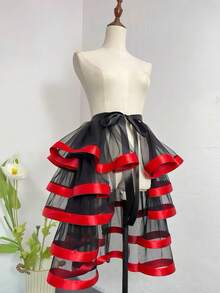 Váy lót rời 5 lớp viền ruy băng dài 60cm, kiểu Pháp Gothic, eo chun, váy dài thướt tha, lớp lót lưới xuyên thấu, váy lót lưới 3 lớp dễ thương, váy lót Lolita, thích hợp cho đám cưới, tiệc tùng, biểu diễn, chụp ảnh, cosplay, Halloween - Người nổi tiếng da đen trên Internet - Xem 4