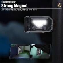 1 pieza Linterna de bolsillo súper brillante COB con clip recargable, luz LED multifuncional de emergencia - flash - Ver 5